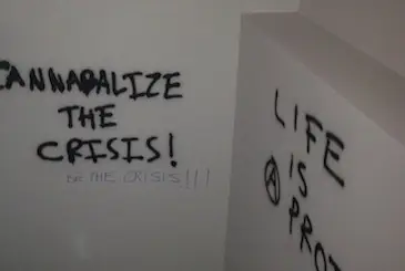Graffiti in one of the luxury units used as the scene of the "Occuparty" in Williamsburg last night